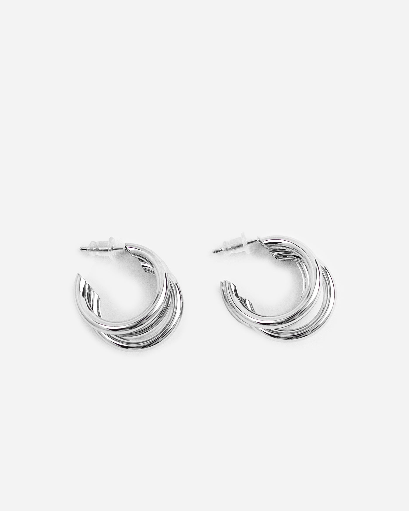 Three Layers Silver Hoops Earrings